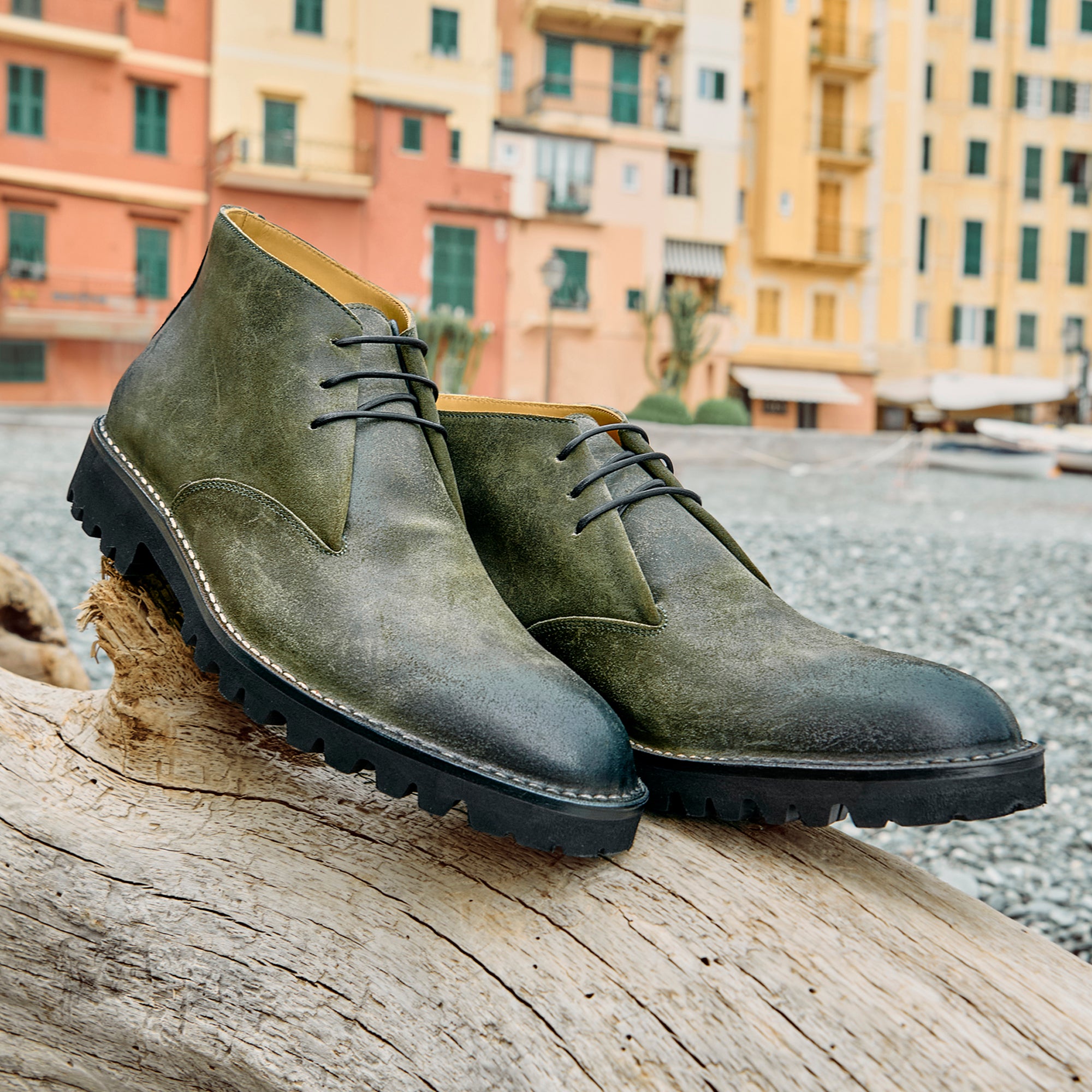 Green leather boots mens best sale