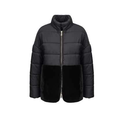 SHORT CAPE QUILTED NYLON +SHEARLING